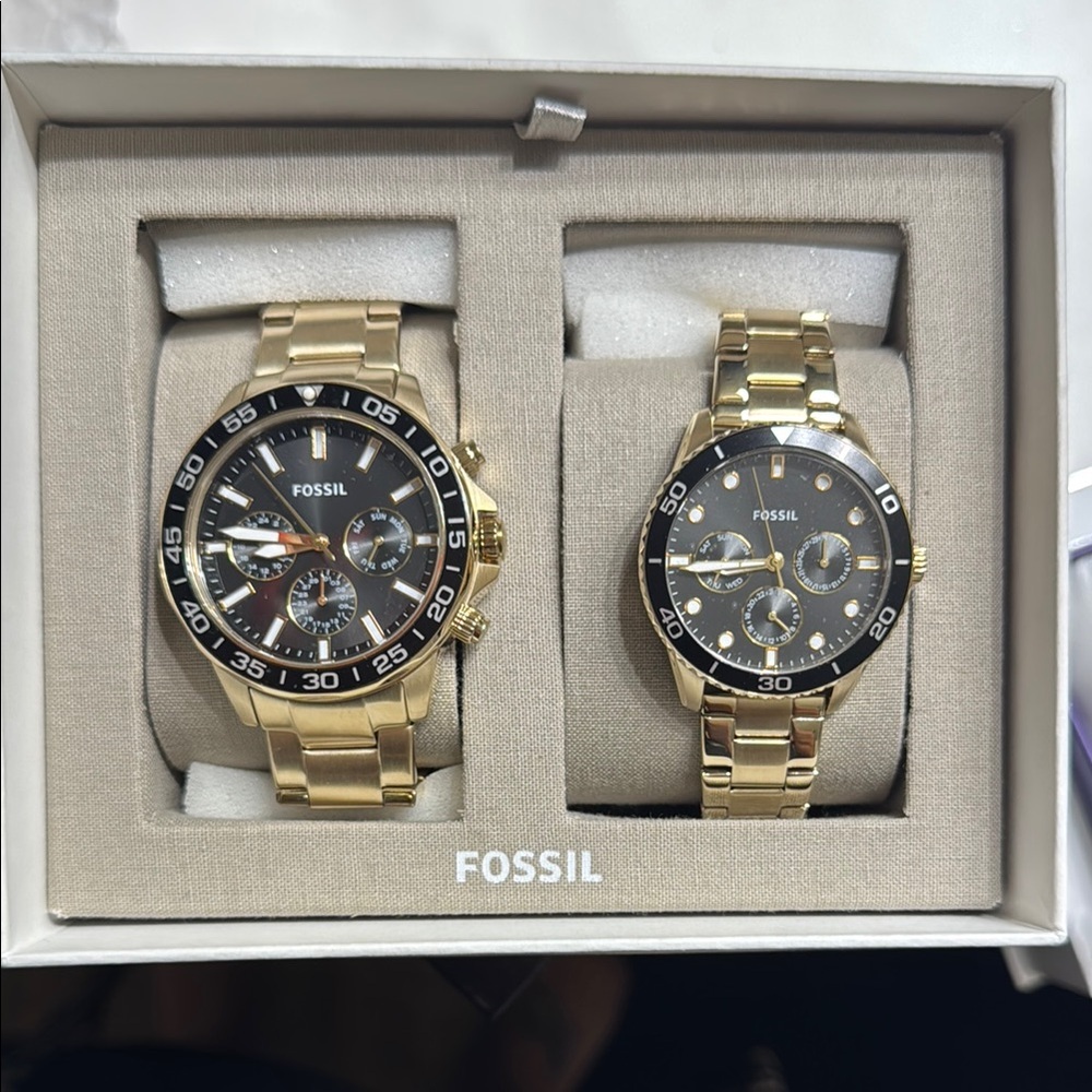 His and Hers Fossil Gold and Black Watch Set